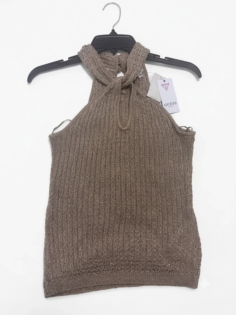 Guess Metallic Gold Knit Halter Top